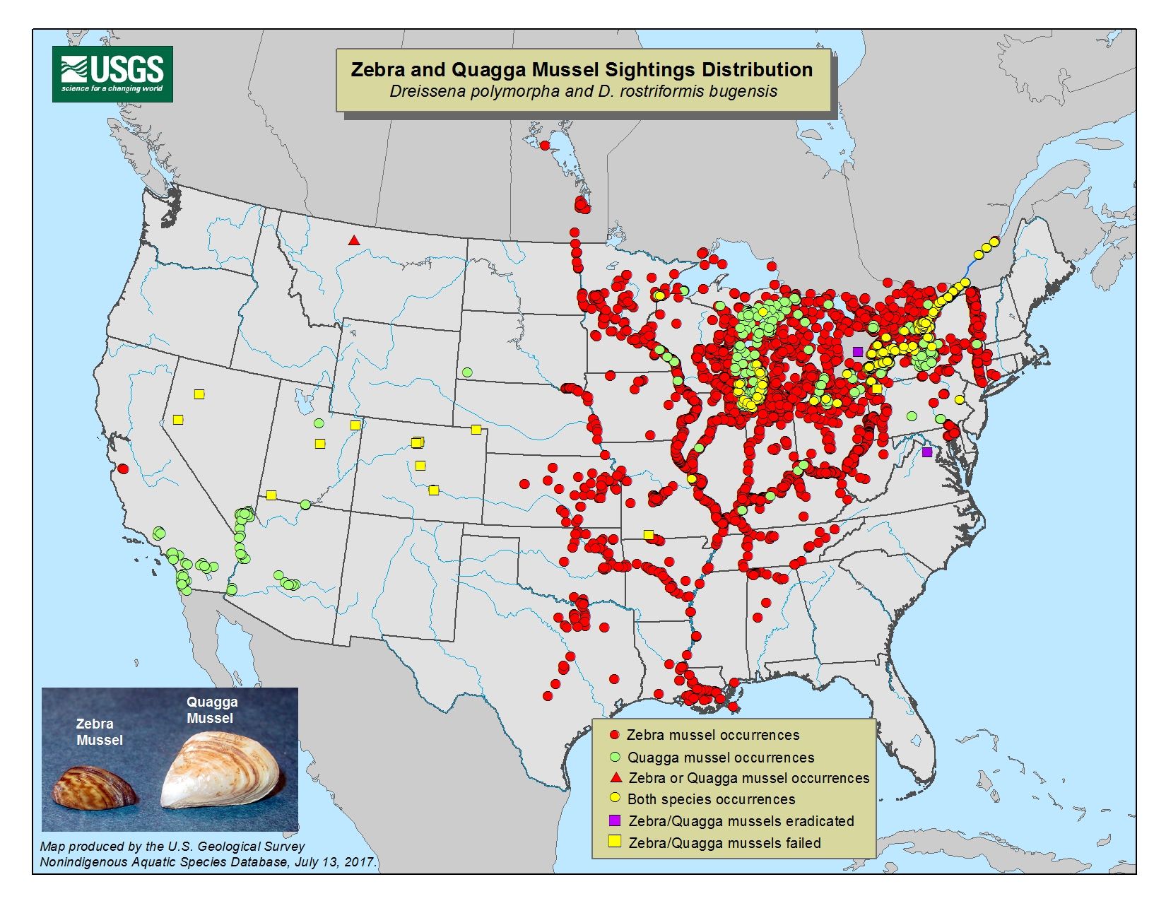 Current-Zebra-and-Quagga-Distribution Map North America