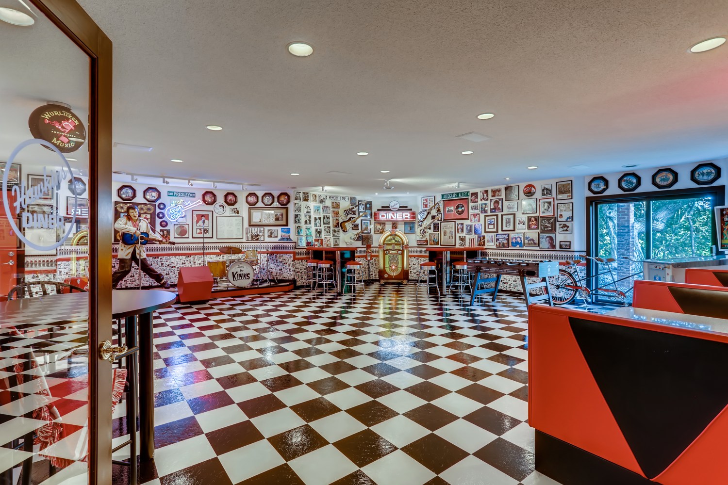 Diner with checkerboard floor