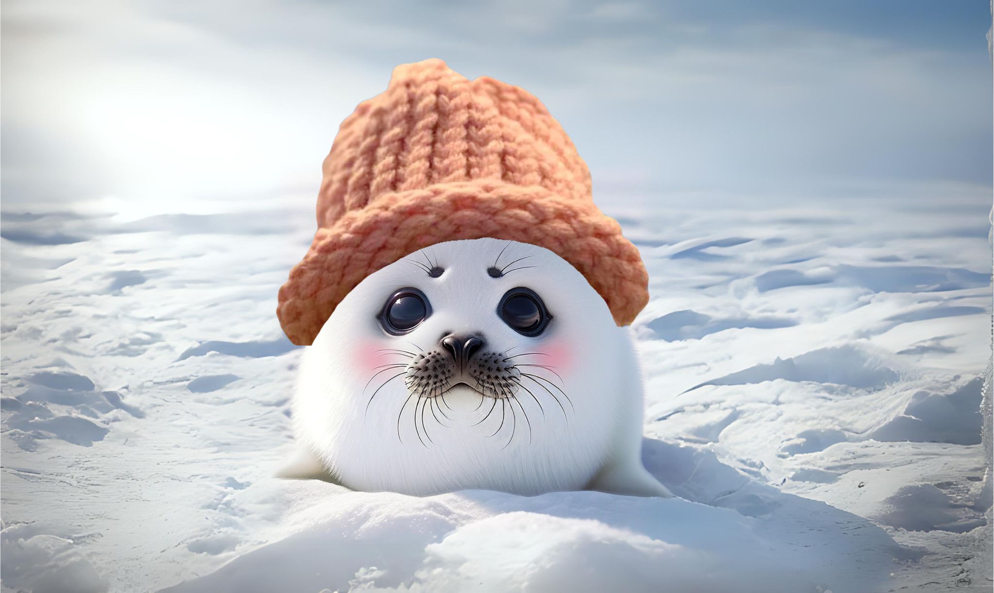 Sealwifhat in a large snowfield background